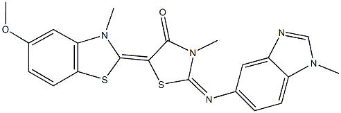 5-(5-methoxy-3-methyl-1,3-benzothiazol-2(3H)-ylidene)-3-methyl-2-[(1-methyl-1H-benzimidazol-5-yl)imino]-1,3-thiazolidin-4-one 结构式
