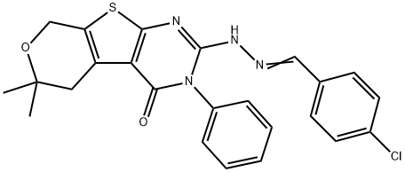 4-chlorobenzaldehyde (6,6-dimethyl-4-oxo-3-phenyl-3,5,6,8-tetrahydro-4H-pyrano[4',3':4,5]thieno[2,3-d]pyrimidin-2-yl)hydrazone 结构式