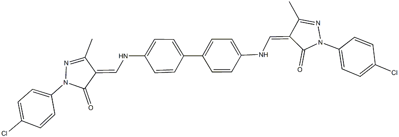 2-(4-chlorophenyl)-4-({[4'-({[1-(4-chlorophenyl)-3-methyl-5-oxo-1,5-dihydro-4H-pyrazol-4-ylidene]methyl}amino)[1,1'-biphenyl]-4-yl]amino}methylene)-5-methyl-2,4-dihydro-3H-pyrazol-3-one 结构式
