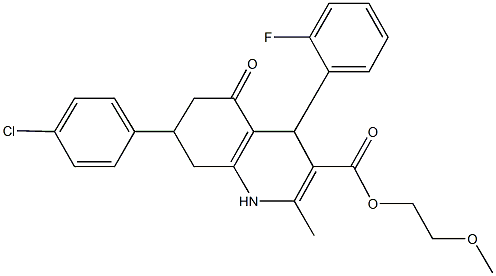 2-methoxyethyl 7-(4-chlorophenyl)-4-(2-fluorophenyl)-2-methyl-5-oxo-1,4,5,6,7,8-hexahydro-3-quinolinecarboxylate 结构式