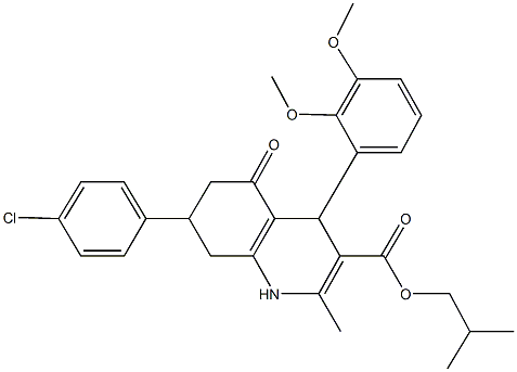 isobutyl 7-(4-chlorophenyl)-4-(2,3-dimethoxyphenyl)-2-methyl-5-oxo-1,4,5,6,7,8-hexahydro-3-quinolinecarboxylate 结构式