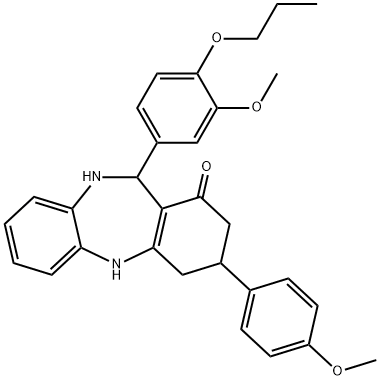 3-(4-methoxyphenyl)-11-(3-methoxy-4-propoxyphenyl)-2,3,4,5,10,11-hexahydro-1H-dibenzo[b,e][1,4]diazepin-1-one 结构式