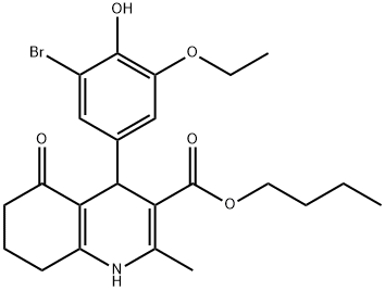 butyl 4-(3-bromo-5-ethoxy-4-hydroxyphenyl)-2-methyl-5-oxo-1,4,5,6,7,8-hexahydro-3-quinolinecarboxylate 结构式