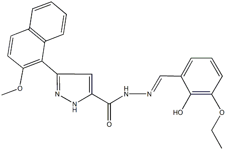 N'-(3-ethoxy-2-hydroxybenzylidene)-3-(2-methoxy-1-naphthyl)-1H-pyrazole-5-carbohydrazide 结构式