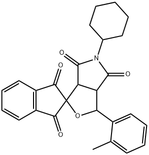 5-cyclohexyl-1-(2-methylphenyl)-3a,6a-dihydrosprio[1H-furo[3,4-c]pyrrole-3,2'-(1'H)-indene]-1',3',4,6(2'H,3H,5H)-tetrone 结构式