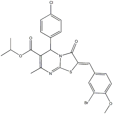 isopropyl 2-(3-bromo-4-methoxybenzylidene)-5-(4-chlorophenyl)-7-methyl-3-oxo-2,3-dihydro-5H-[1,3]thiazolo[3,2-a]pyrimidine-6-carboxylate 结构式