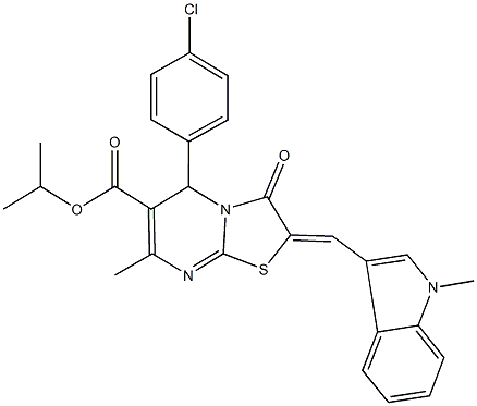 isopropyl 5-(4-chlorophenyl)-7-methyl-2-[(1-methyl-1H-indol-3-yl)methylene]-3-oxo-2,3-dihydro-5H-[1,3]thiazolo[3,2-a]pyrimidine-6-carboxylate 结构式