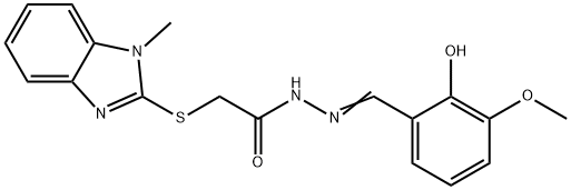 N'-(2-hydroxy-3-methoxybenzylidene)-2-[(1-methyl-1H-benzimidazol-2-yl)sulfanyl]acetohydrazide 结构式