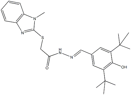 N'-(3,5-ditert-butyl-4-hydroxybenzylidene)-2-[(1-methyl-1H-benzimidazol-2-yl)sulfanyl]acetohydrazide 结构式