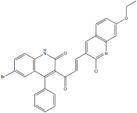 6-bromo-3-[3-(2-chloro-7-ethoxy-3-quinolinyl)acryloyl]-4-phenyl-2(1H)-quinolinone 结构式