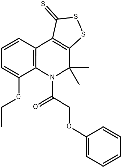 6-ethoxy-4,4-dimethyl-5-(phenoxyacetyl)-4,5-dihydro-1H-[1,2]dithiolo[3,4-c]quinoline-1-thione 结构式