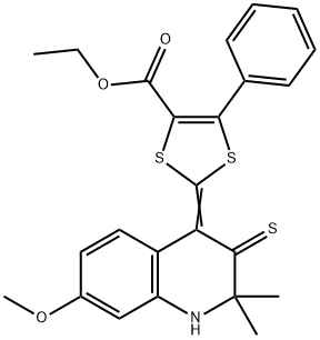 ethyl 2-(7-methoxy-2,2-dimethyl-3-thioxo-2,3-dihydro-4(1H)-quinolinylidene)-5-phenyl-1,3-dithiole-4-carboxylate 结构式