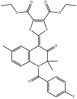 diethyl 2-(1-(4-fluorobenzoyl)-2,2,6-trimethyl-3-thioxo-2,3-dihydro-4(1H)-quinolinylidene)-1,3-dithiole-4,5-dicarboxylate 结构式