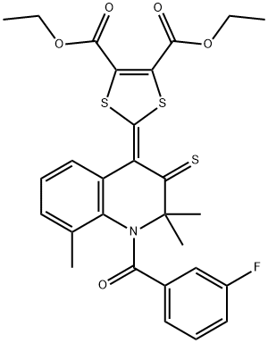 diethyl 2-(1-[(3-fluorophenyl)carbonyl]-2,2,8-trimethyl-3-thioxo-2,3-dihydroquinolin-4(1H)-ylidene)-1,3-dithiole-4,5-dicarboxylate 结构式