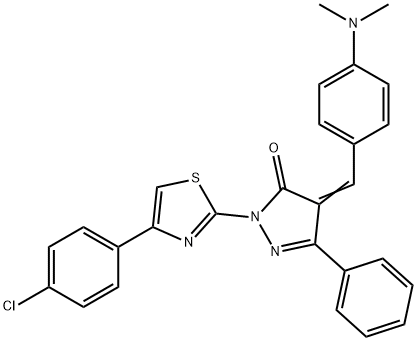 2-[4-(4-chlorophenyl)-1,3-thiazol-2-yl]-4-[4-(dimethylamino)benzylidene]-5-phenyl-2,4-dihydro-3H-pyrazol-3-one 结构式