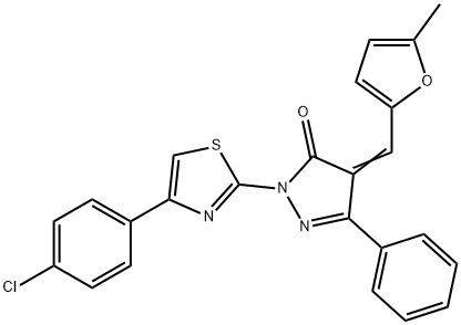 2-[4-(4-chlorophenyl)-1,3-thiazol-2-yl]-4-[(5-methyl-2-furyl)methylene]-5-phenyl-2,4-dihydro-3H-pyrazol-3-one 结构式