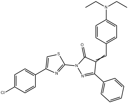 2-[4-(4-chlorophenyl)-1,3-thiazol-2-yl]-4-[4-(diethylamino)benzylidene]-5-phenyl-2,4-dihydro-3H-pyrazol-3-one 结构式