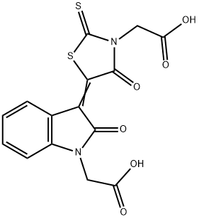 {5-[1-(carboxymethyl)-2-oxo-1,2-dihydro-3H-indol-3-ylidene]-4-oxo-2-thioxo-1,3-thiazolidin-3-yl}acetic acid 结构式