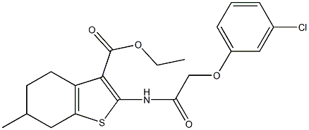 ethyl 2-{[(3-chlorophenoxy)acetyl]amino}-6-methyl-4,5,6,7-tetrahydro-1-benzothiophene-3-carboxylate 结构式