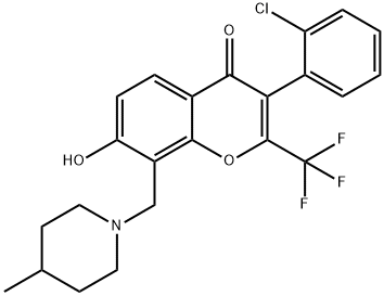 3-(2-chlorophenyl)-7-hydroxy-8-[(4-methyl-1-piperidinyl)methyl]-2-(trifluoromethyl)-4H-chromen-4-one 结构式