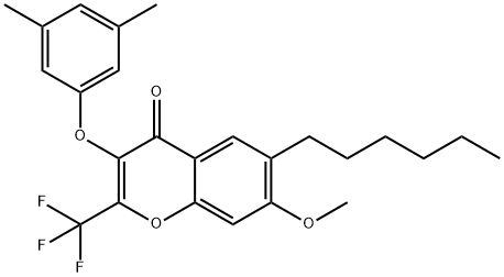 3-(3,5-dimethylphenoxy)-6-hexyl-7-methoxy-2-(trifluoromethyl)-4H-chromen-4-one 结构式