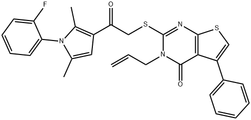 3-allyl-2-({2-[1-(2-fluorophenyl)-2,5-dimethyl-1H-pyrrol-3-yl]-2-oxoethyl}sulfanyl)-5-phenylthieno[2,3-d]pyrimidin-4(3H)-one 结构式
