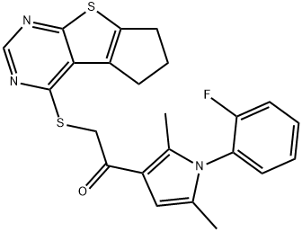 2-(6,7-dihydro-5H-cyclopenta[4,5]thieno[2,3-d]pyrimidin-4-ylsulfanyl)-1-[1-(2-fluorophenyl)-2,5-dimethyl-1H-pyrrol-3-yl]ethanone 结构式