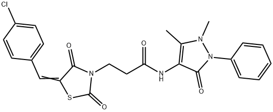 3-[5-(4-chlorobenzylidene)-2,4-dioxo-1,3-thiazolidin-3-yl]-N-(1,5-dimethyl-3-oxo-2-phenyl-2,3-dihydro-1H-pyrazol-4-yl)propanamide 结构式