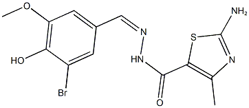 2-amino-N'-(3-bromo-4-hydroxy-5-methoxybenzylidene)-4-methyl-1,3-thiazole-5-carbohydrazide 结构式