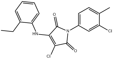 3-chloro-1-(3-chloro-4-methylphenyl)-4-(2-ethylanilino)-1H-pyrrole-2,5-dione 结构式