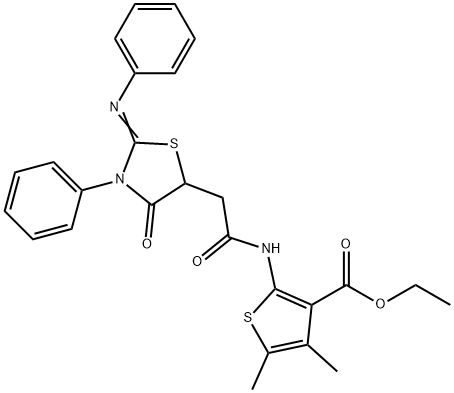 ethyl 4,5-dimethyl-2-({[4-oxo-3-phenyl-2-(phenylimino)-1,3-thiazolidin-5-yl]acetyl}amino)-3-thiophenecarboxylate 结构式