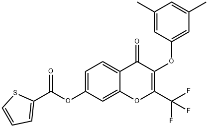 3-(3,5-dimethylphenoxy)-4-oxo-2-(trifluoromethyl)-4H-chromen-7-yl 2-thiophenecarboxylate 结构式