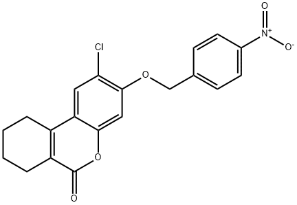 2-chloro-3-({4-nitrobenzyl}oxy)-7,8,9,10-tetrahydro-6H-benzo[c]chromen-6-one 结构式