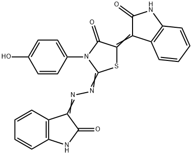 1H-indole-2,3-dione 3-{[3-(4-hydroxyphenyl)-4-oxo-5-(2-oxo-1,2-dihydro-3H-indol-3-ylidene)-1,3-thiazolidin-2-ylidene]hydrazone} 结构式