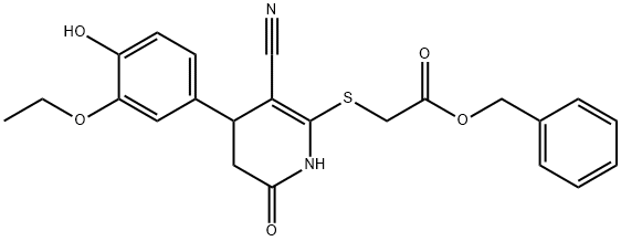 benzyl 2-{[3-cyano-4-(3-ethoxy-4-hydroxyphenyl)-6-oxo-1,4,5,6-tetrahydro-2-pyridinyl]sulfanyl}acetate 结构式