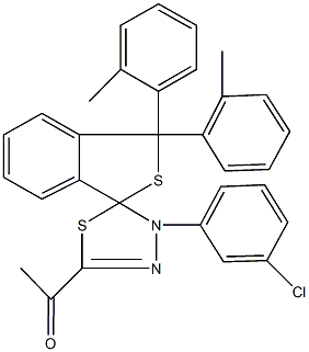 1-[1,1-bis(2-methylphenyl)-4'-(3-chlorophenyl)-1,3,4',5'-tetrahydrospiro(2-benzothiophene-3,5'-[1,3,4]-thiadiazole)-2-yl]ethanone 结构式