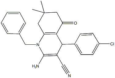 2-amino-1-benzyl-4-(4-chlorophenyl)-7,7-dimethyl-5-oxo-1,4,5,6,7,8-hexahydro-3-quinolinecarbonitrile 结构式