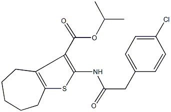 isopropyl 2-{[(4-chlorophenyl)acetyl]amino}-5,6,7,8-tetrahydro-4H-cyclohepta[b]thiophene-3-carboxylate 结构式
