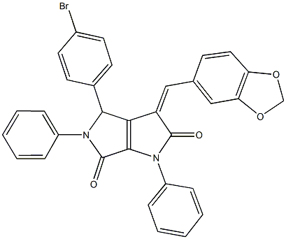 3-(1,3-benzodioxol-5-ylmethylene)-4-(4-bromophenyl)-1,5-diphenyl-1,3,4,5-tetrahydropyrrolo[3,4-b]pyrrole-2,6-dione 结构式