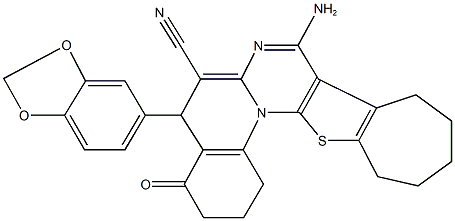 8-amino-5-(1,3-benzodioxol-5-yl)-4-oxo-1,3,4,5,10,11,12,13-octahydro-2H,9H-cyclohepta[4',5']thieno[3',2':5,6]pyrimido[1,2-a]quinoline-6-carbonitrile 结构式