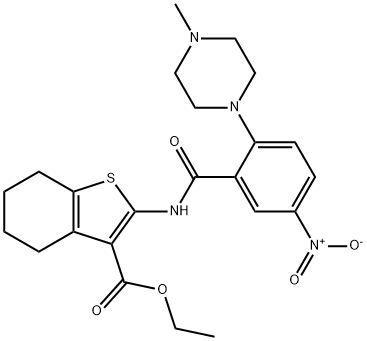 ethyl 2-{[5-nitro-2-(4-methyl-1-piperazinyl)benzoyl]amino}-4,5,6,7-tetrahydro-1-benzothiophene-3-carboxylate 结构式