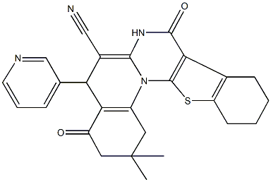 2,2-dimethyl-4,8-dioxo-5-(3-pyridinyl)-1,3,4,5,7,8,9,10,11,12-decahydro-2H-[1]benzothieno[3',2':5,6]pyrimido[1,2-a]quinoline-6-carbonitrile 结构式