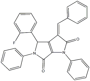 3-benzylidene-4-(2-fluorophenyl)-1,5-diphenyl-1,3,4,5-tetrahydropyrrolo[3,4-b]pyrrole-2,6-dione 结构式