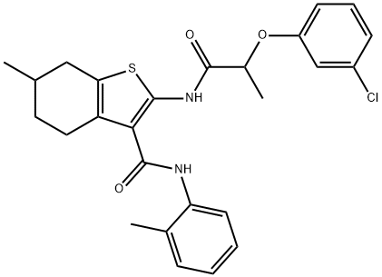 2-{[2-(3-chlorophenoxy)propanoyl]amino}-6-methyl-N-(2-methylphenyl)-4,5,6,7-tetrahydro-1-benzothiophene-3-carboxamide 结构式