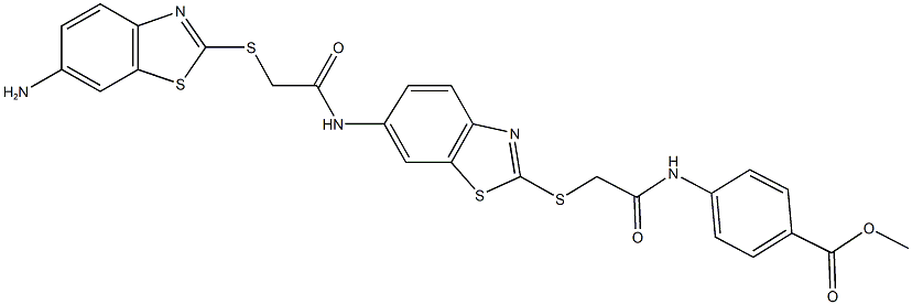 methyl 4-[({[6-({[(6-amino-1,3-benzothiazol-2-yl)sulfanyl]acetyl}amino)-1,3-benzothiazol-2-yl]sulfanyl}acetyl)amino]benzoate 结构式