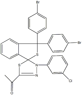 1-[1,1-bis(4-bromophenyl)-4'-(3-chlorophenyl)-1,3,4',5'-tetrahydrospiro(2-benzothiophene-3,5'-[1,3,4]-thiadiazole)-2-yl]ethanone 结构式