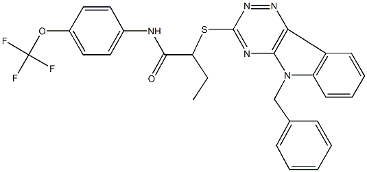 2-[(5-benzyl-5H-[1,2,4]triazino[5,6-b]indol-3-yl)sulfanyl]-N-[4-(trifluoromethoxy)phenyl]butanamide 结构式