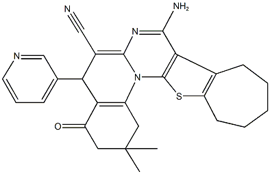 8-amino-2,2-dimethyl-4-oxo-5-(3-pyridinyl)-1,3,4,5,10,11,12,13-octahydro-2H,9H-cyclohepta[4',5']thieno[3',2':5,6]pyrimido[1,2-a]quinoline-6-carbonitrile 结构式