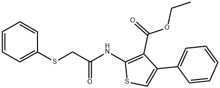 ethyl 4-phenyl-2-{[(phenylsulfanyl)acetyl]amino}-3-thiophenecarboxylate 结构式