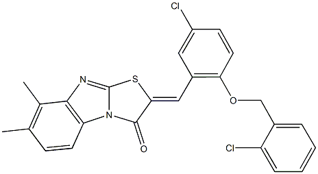 2-{5-chloro-2-[(2-chlorobenzyl)oxy]benzylidene}-7,8-dimethyl[1,3]thiazolo[3,2-a]benzimidazol-3(2H)-one 结构式
